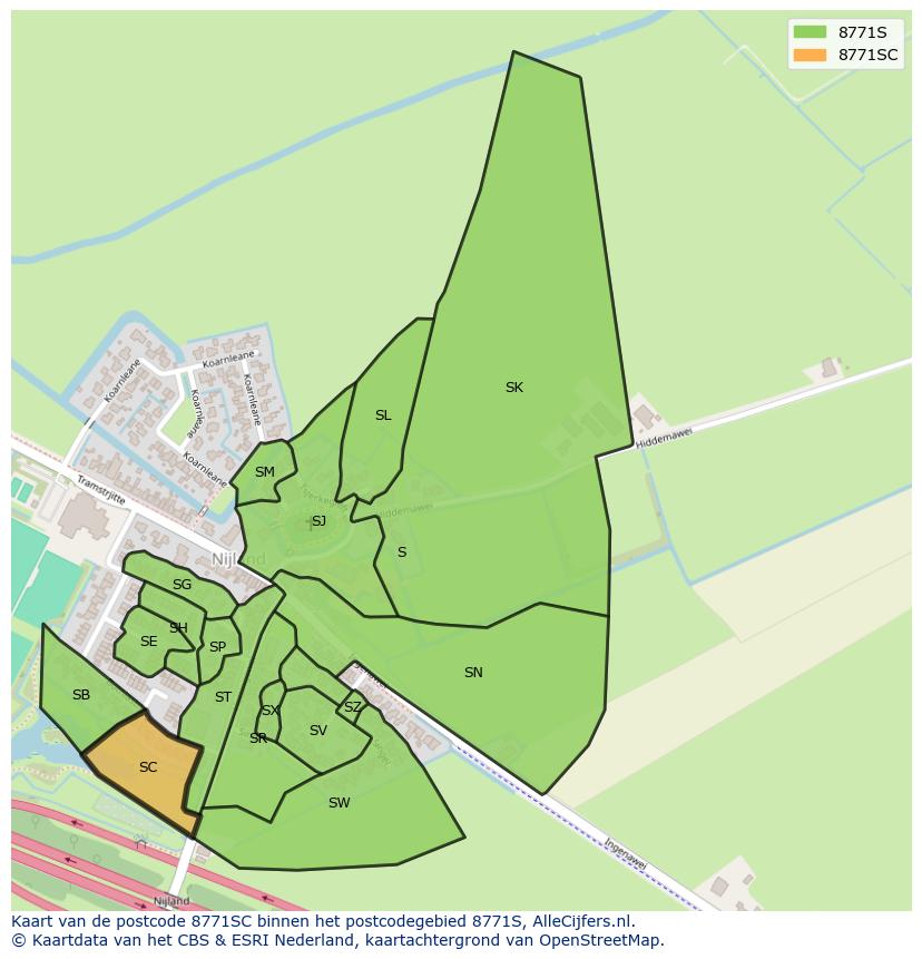 Afbeelding van het postcodegebied 8771 SC op de kaart.