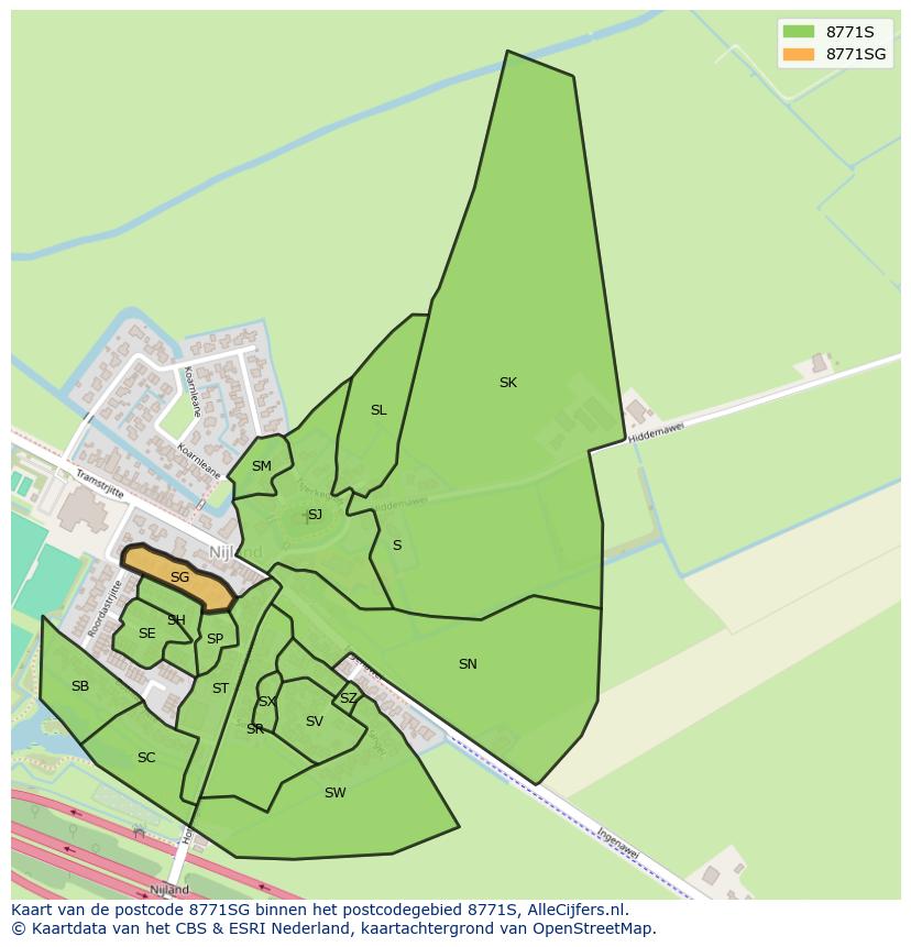 Afbeelding van het postcodegebied 8771 SG op de kaart.