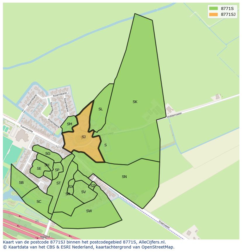 Afbeelding van het postcodegebied 8771 SJ op de kaart.