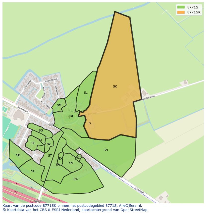 Afbeelding van het postcodegebied 8771 SK op de kaart.