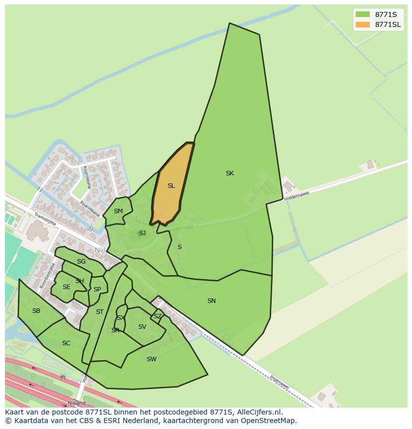 Afbeelding van het postcodegebied 8771 SL op de kaart.