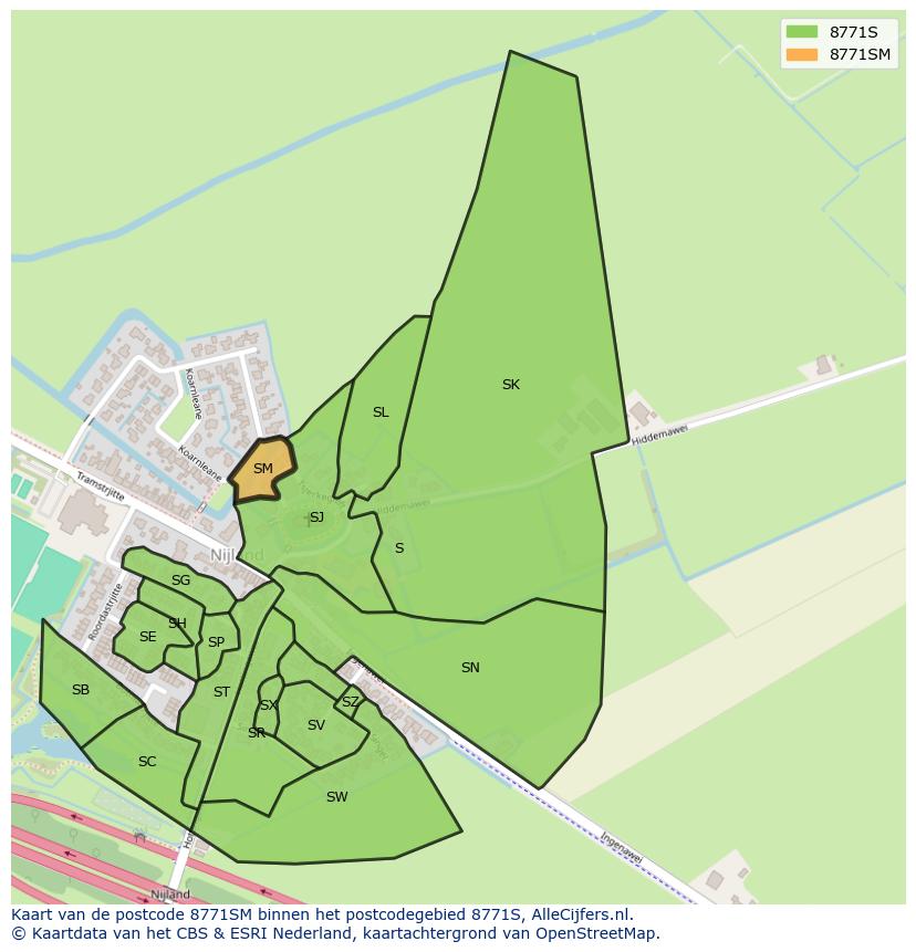 Afbeelding van het postcodegebied 8771 SM op de kaart.