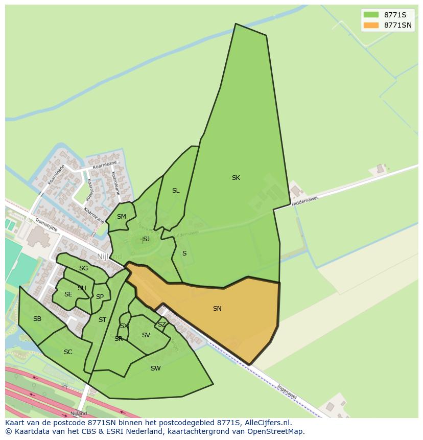 Afbeelding van het postcodegebied 8771 SN op de kaart.