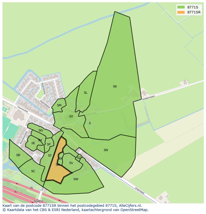 Afbeelding van het postcodegebied 8771 SR op de kaart.