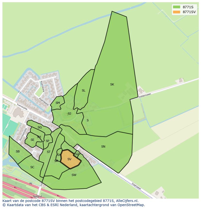 Afbeelding van het postcodegebied 8771 SV op de kaart.