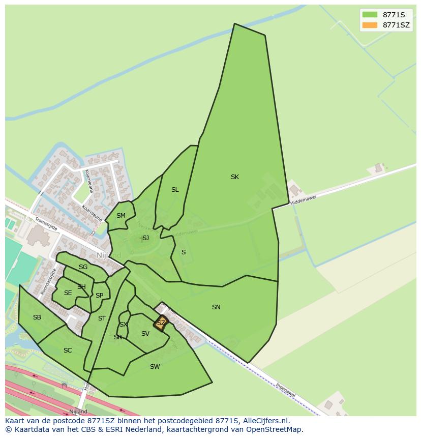 Afbeelding van het postcodegebied 8771 SZ op de kaart.