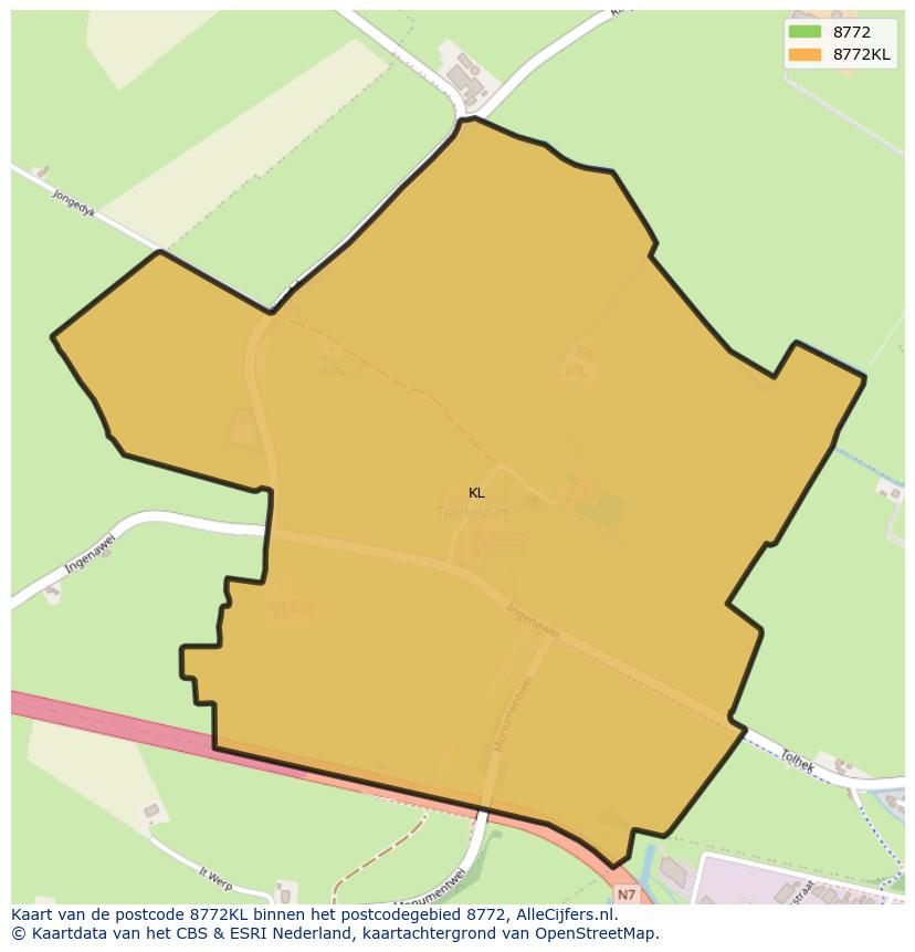Afbeelding van het postcodegebied 8772 KL op de kaart.
