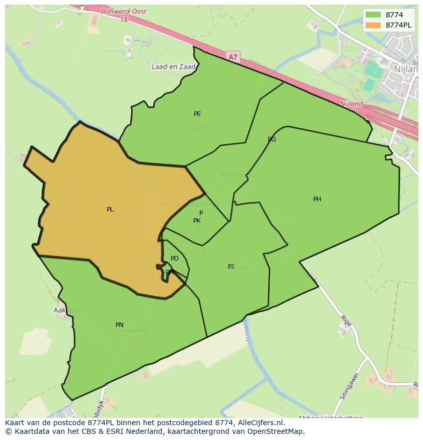 Afbeelding van het postcodegebied 8774 PL op de kaart.