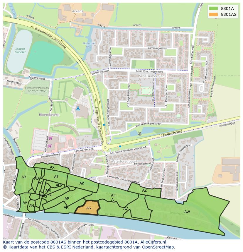 Afbeelding van het postcodegebied 8801 AS op de kaart.