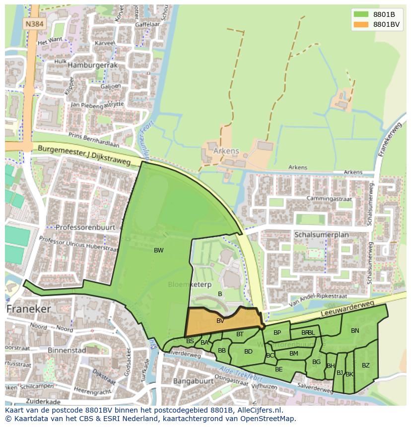 Afbeelding van het postcodegebied 8801 BV op de kaart.