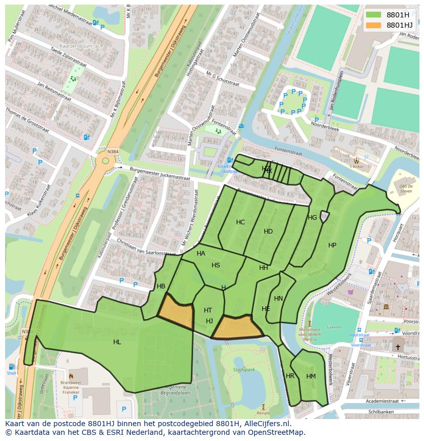 Afbeelding van het postcodegebied 8801 HJ op de kaart.