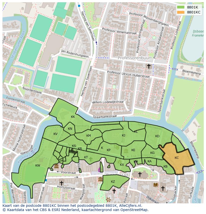 Afbeelding van het postcodegebied 8801 KC op de kaart.