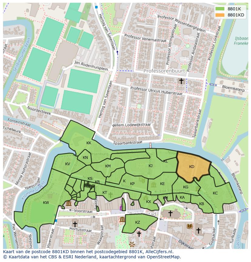 Afbeelding van het postcodegebied 8801 KD op de kaart.