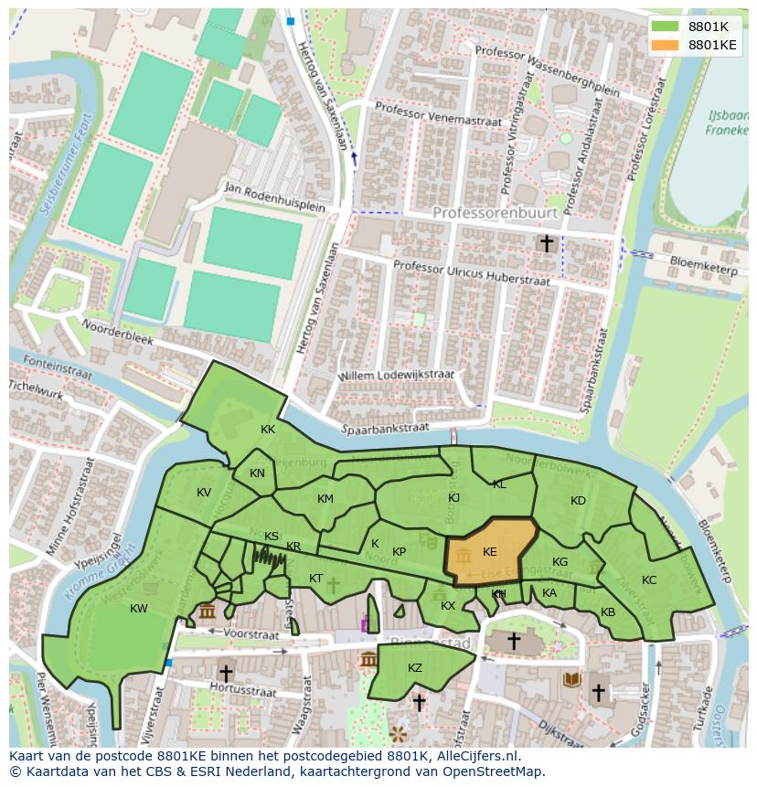 Afbeelding van het postcodegebied 8801 KE op de kaart.