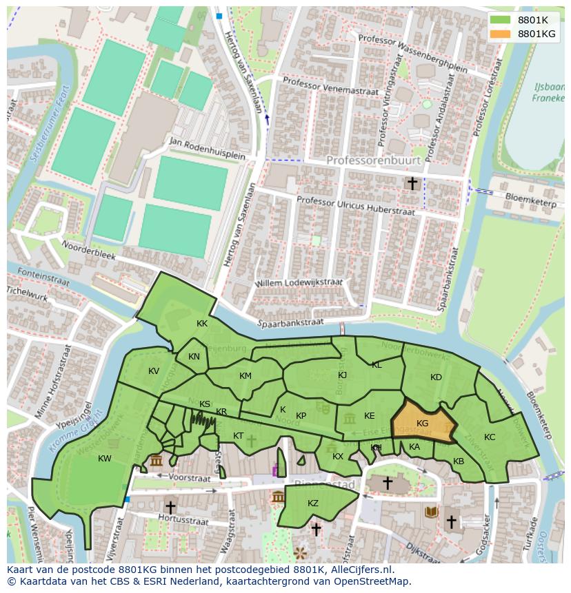 Afbeelding van het postcodegebied 8801 KG op de kaart.
