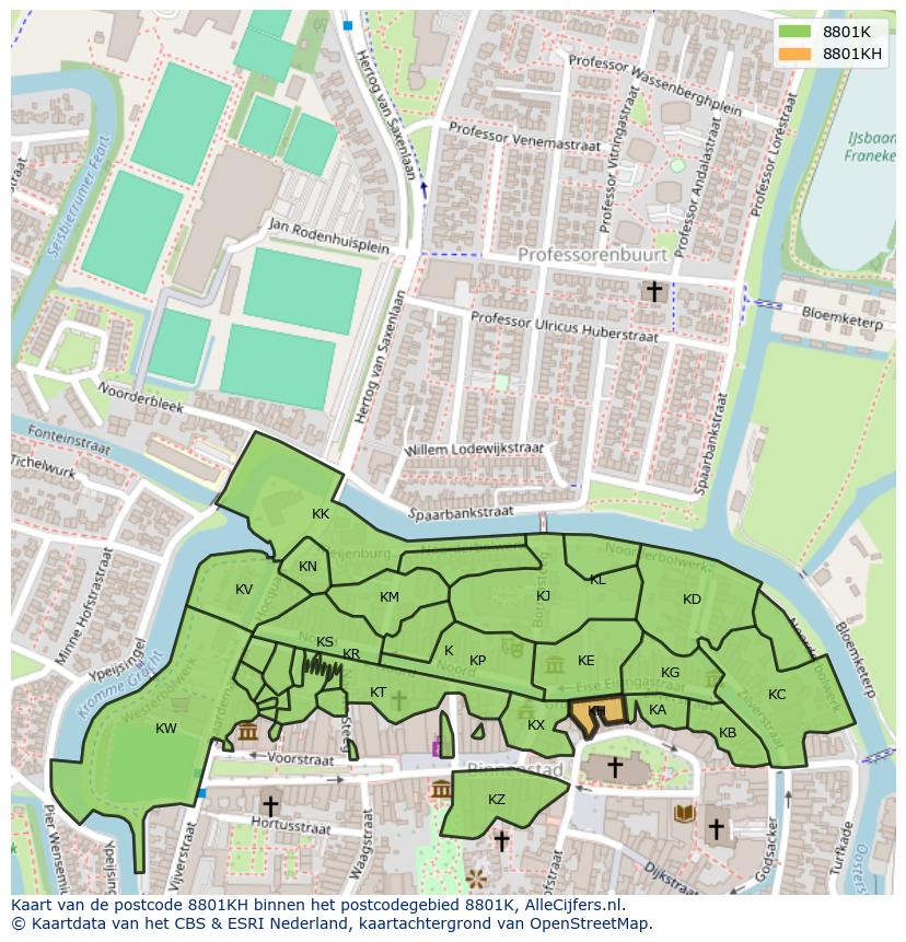 Afbeelding van het postcodegebied 8801 KH op de kaart.