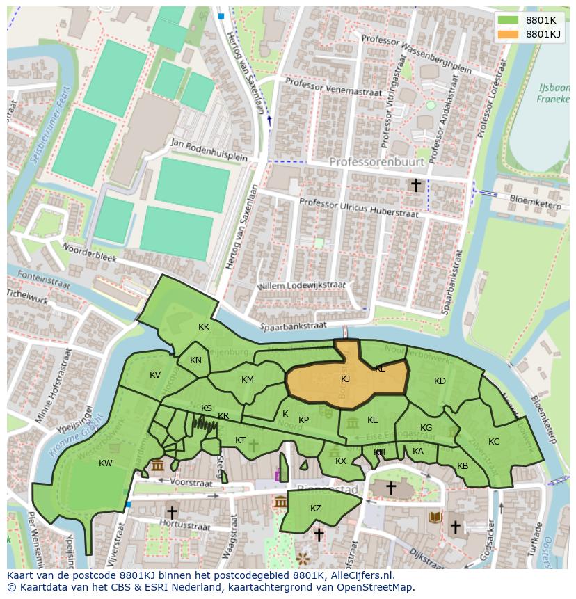 Afbeelding van het postcodegebied 8801 KJ op de kaart.