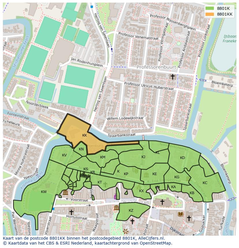 Afbeelding van het postcodegebied 8801 KK op de kaart.