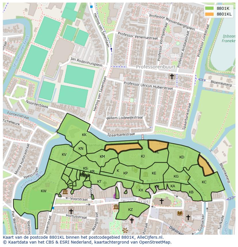 Afbeelding van het postcodegebied 8801 KL op de kaart.