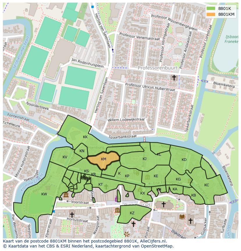 Afbeelding van het postcodegebied 8801 KM op de kaart.