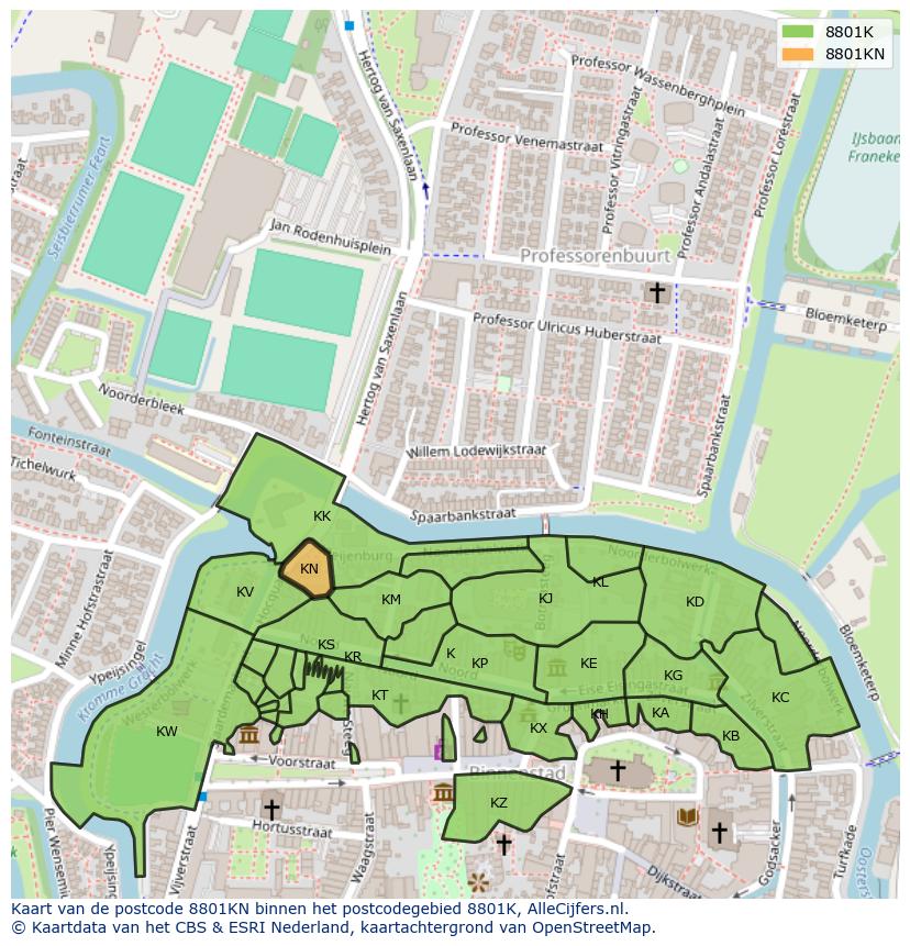 Afbeelding van het postcodegebied 8801 KN op de kaart.