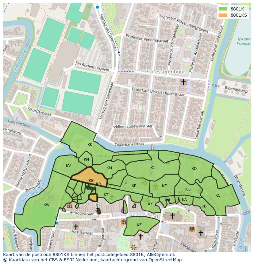 Afbeelding van het postcodegebied 8801 KS op de kaart.