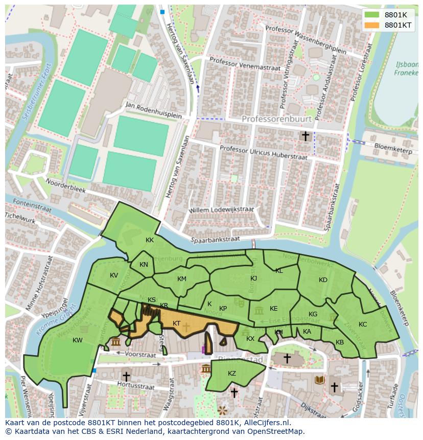 Afbeelding van het postcodegebied 8801 KT op de kaart.