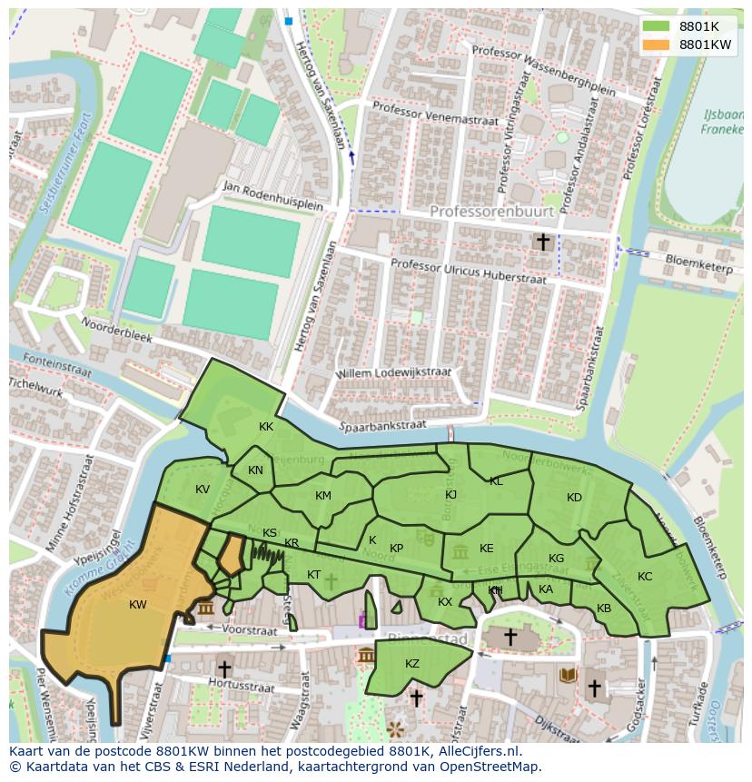 Afbeelding van het postcodegebied 8801 KW op de kaart.