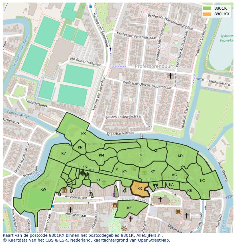 Afbeelding van het postcodegebied 8801 KX op de kaart.