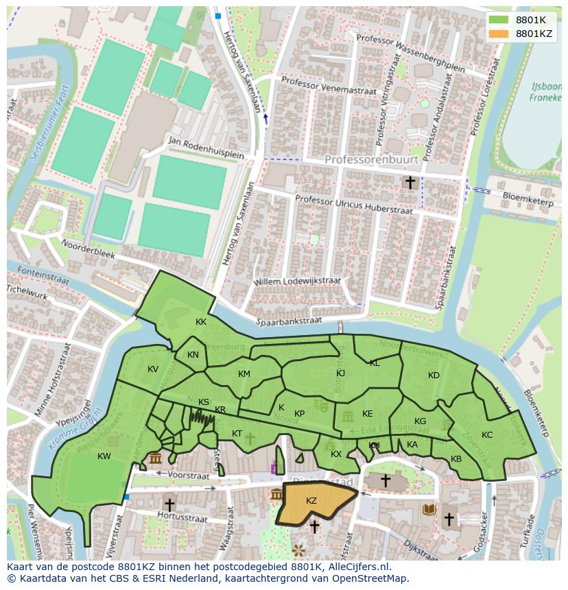 Afbeelding van het postcodegebied 8801 KZ op de kaart.