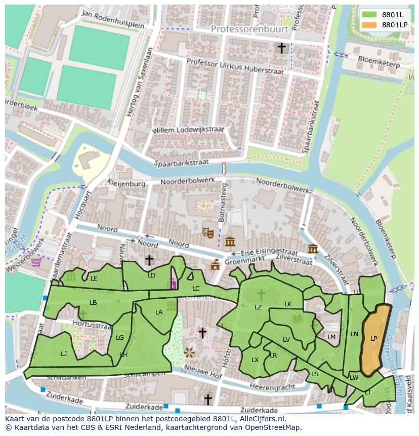 Afbeelding van het postcodegebied 8801 LP op de kaart.
