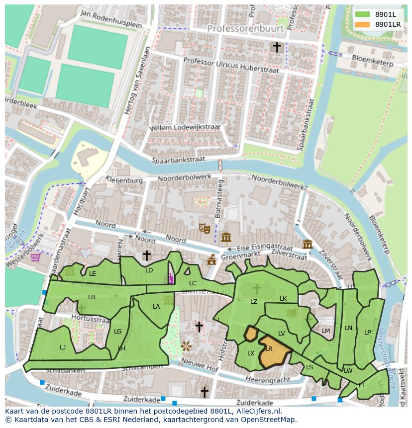 Afbeelding van het postcodegebied 8801 LR op de kaart.