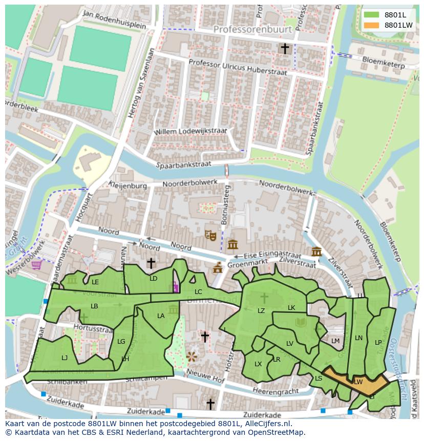 Afbeelding van het postcodegebied 8801 LW op de kaart.
