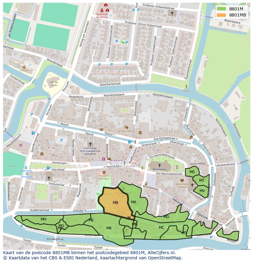 Afbeelding van het postcodegebied 8801 MB op de kaart.