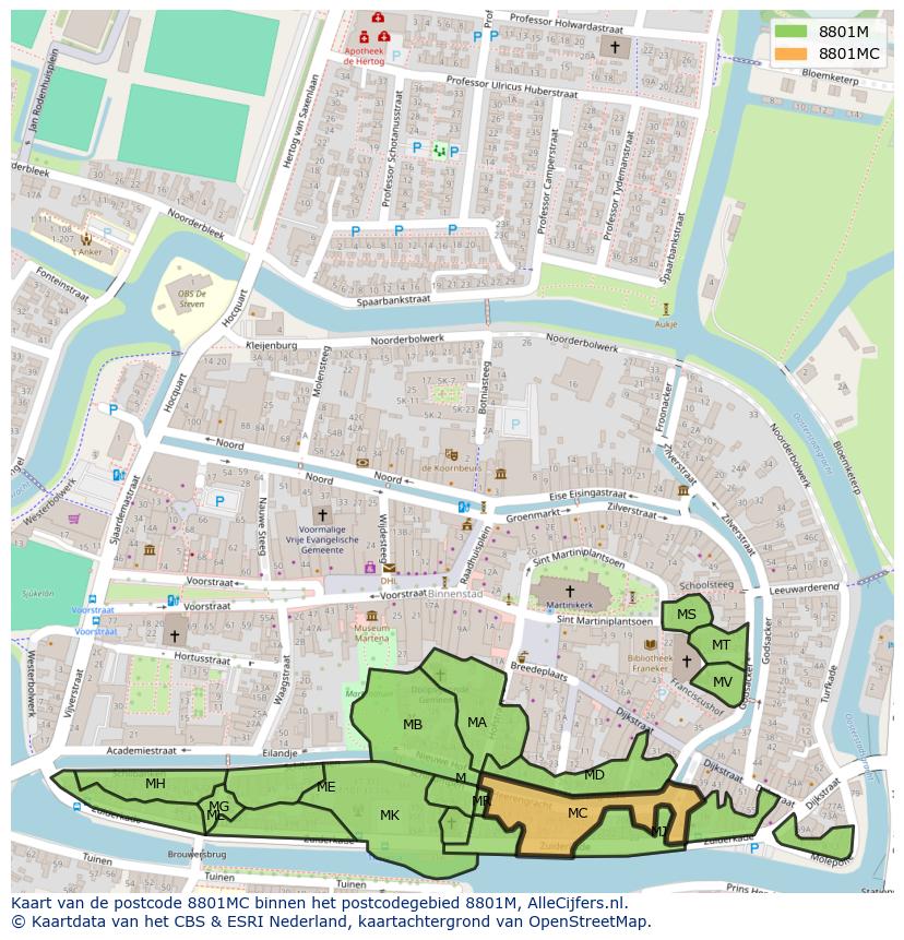 Afbeelding van het postcodegebied 8801 MC op de kaart.