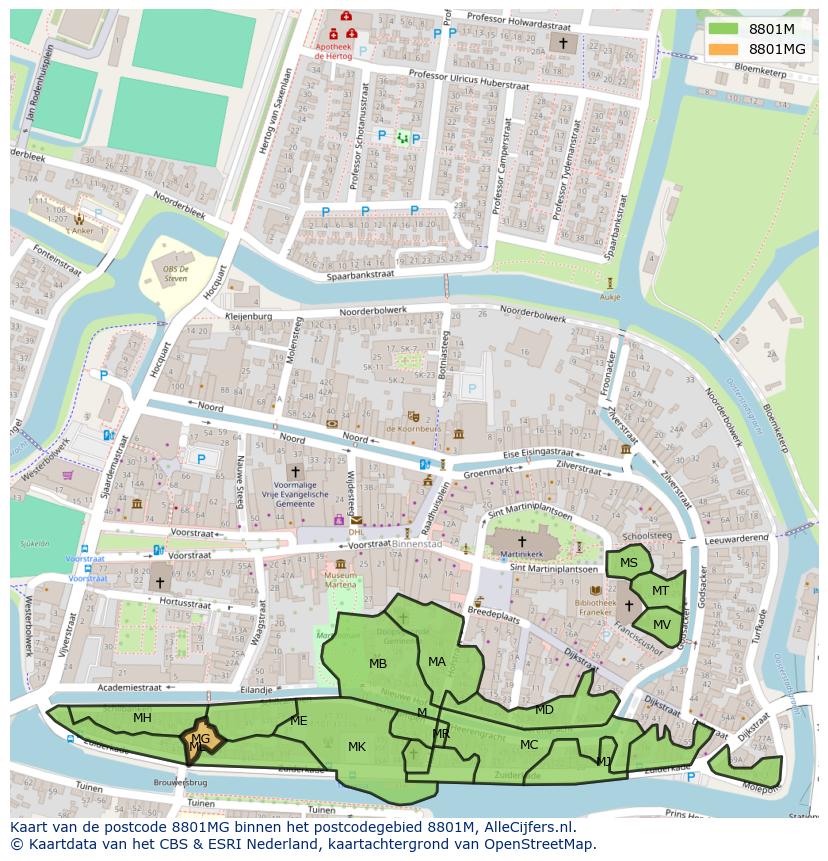 Afbeelding van het postcodegebied 8801 MG op de kaart.
