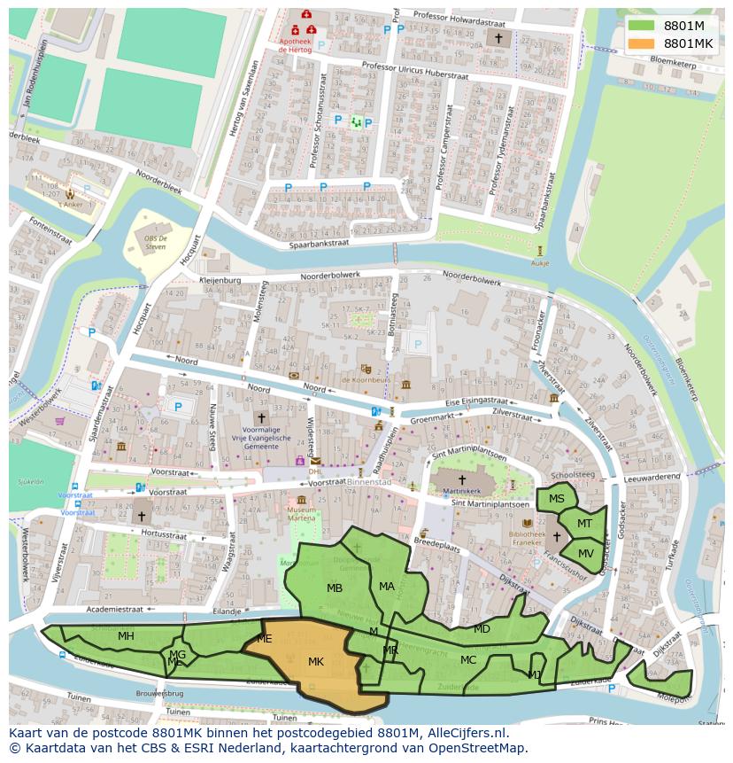 Afbeelding van het postcodegebied 8801 MK op de kaart.
