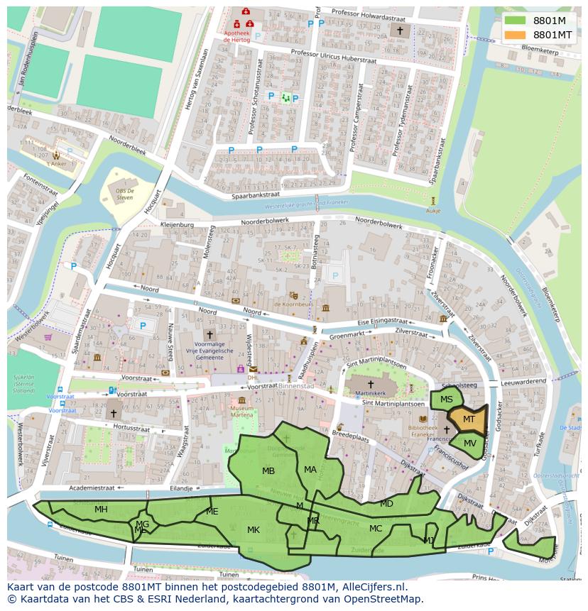 Afbeelding van het postcodegebied 8801 MT op de kaart.