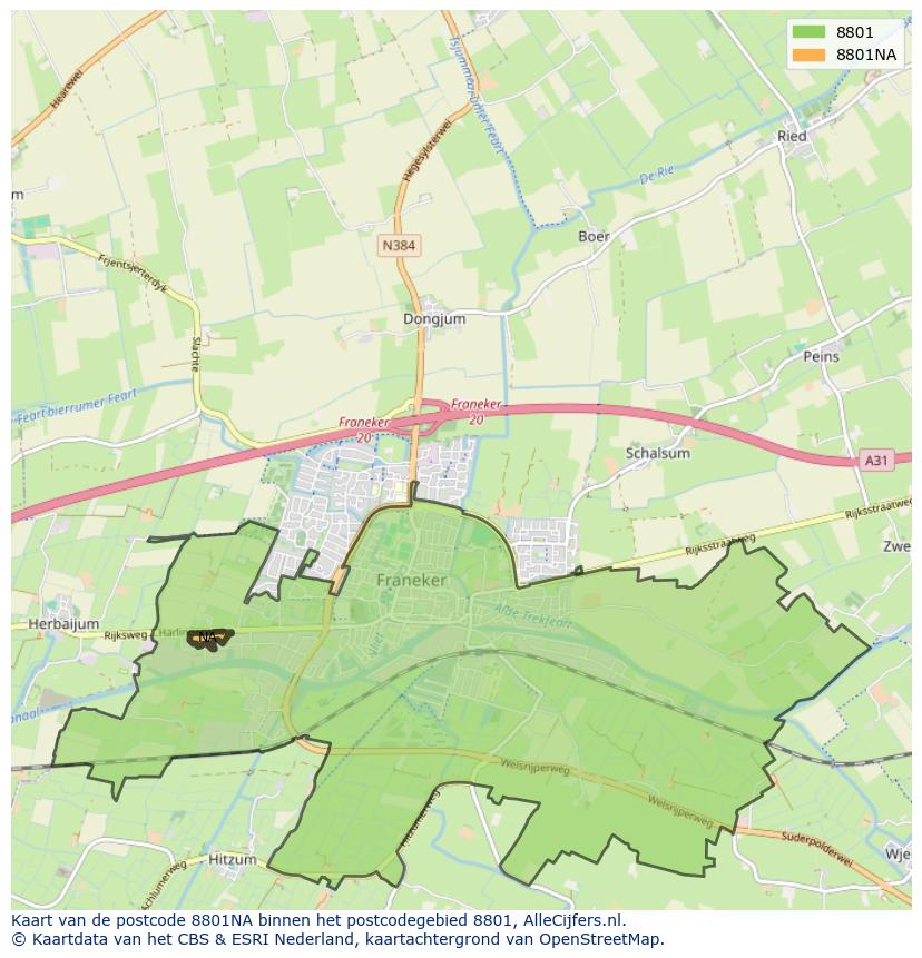 Afbeelding van het postcodegebied 8801 NA op de kaart.