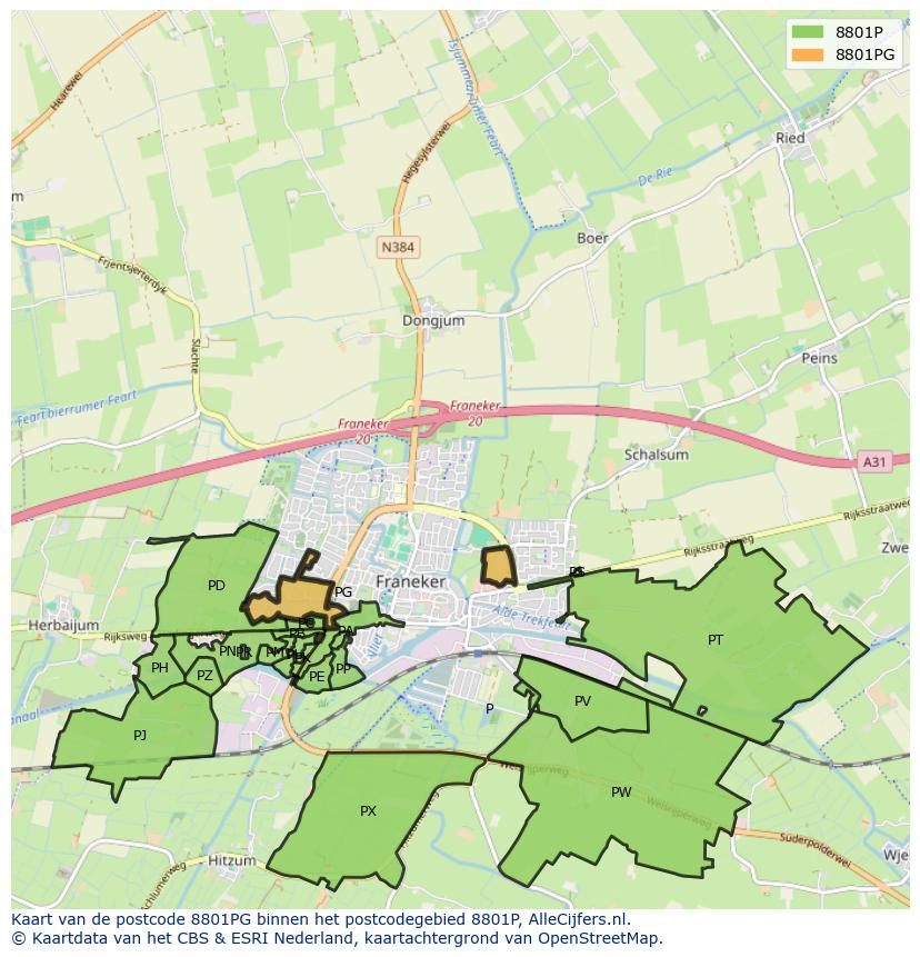 Afbeelding van het postcodegebied 8801 PG op de kaart.