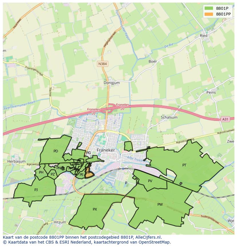 Afbeelding van het postcodegebied 8801 PP op de kaart.