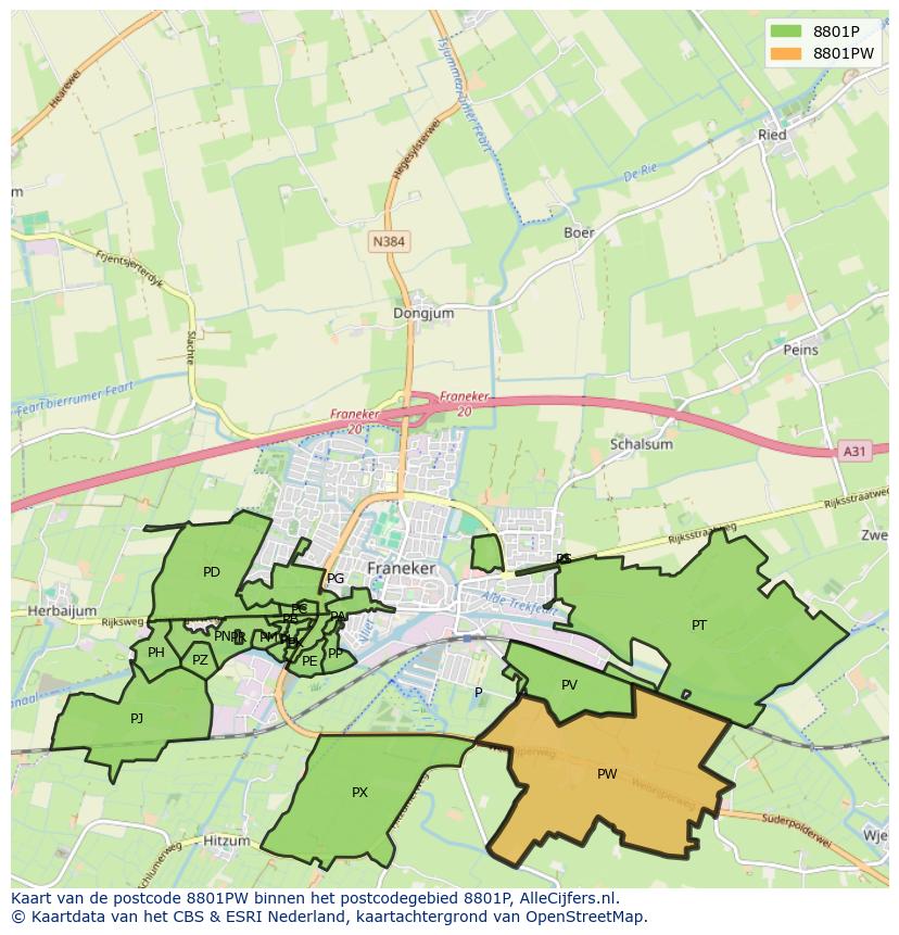 Afbeelding van het postcodegebied 8801 PW op de kaart.
