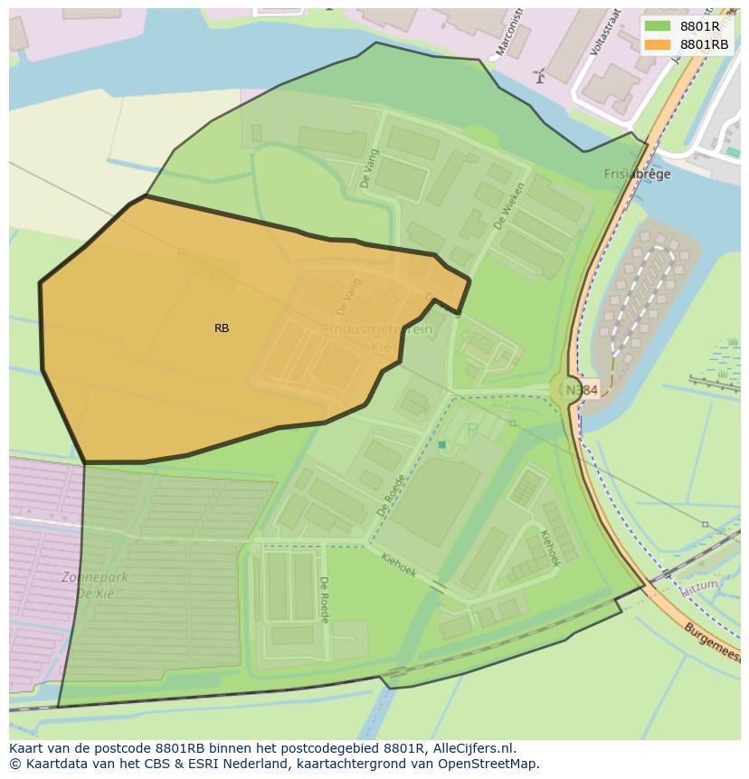 Afbeelding van het postcodegebied 8801 RB op de kaart.