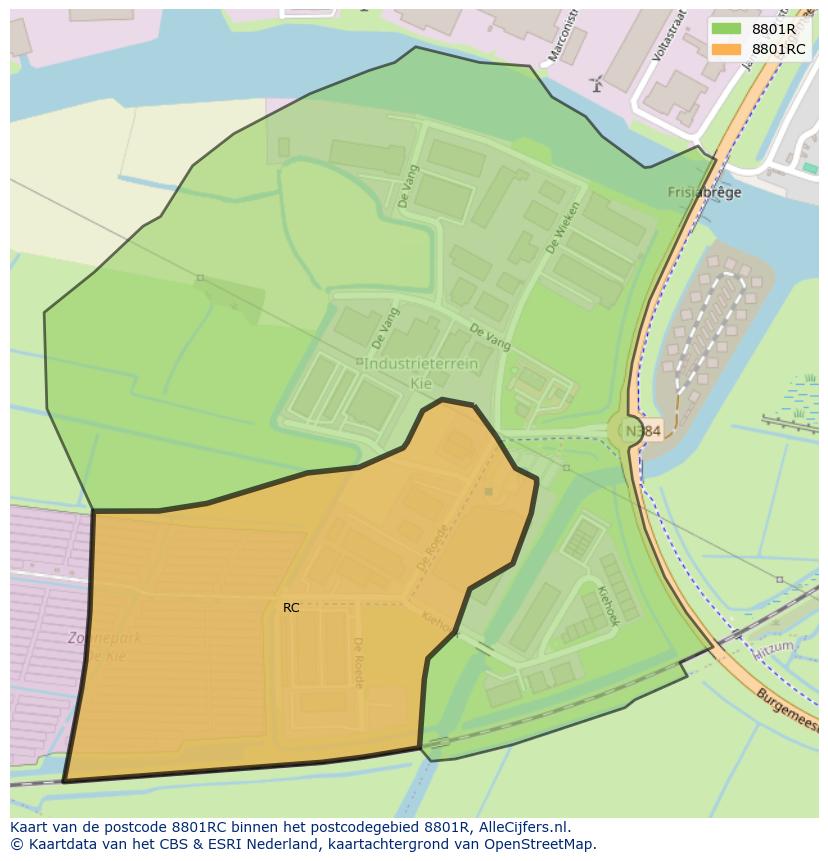 Afbeelding van het postcodegebied 8801 RC op de kaart.