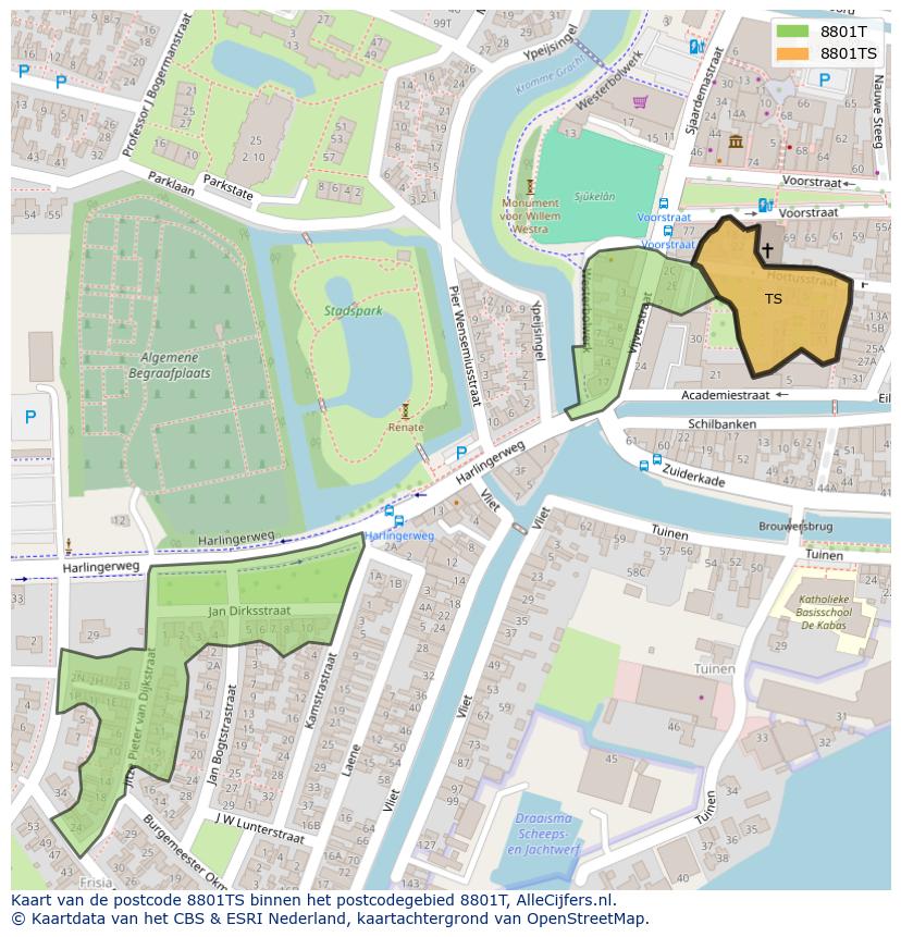 Afbeelding van het postcodegebied 8801 TS op de kaart.