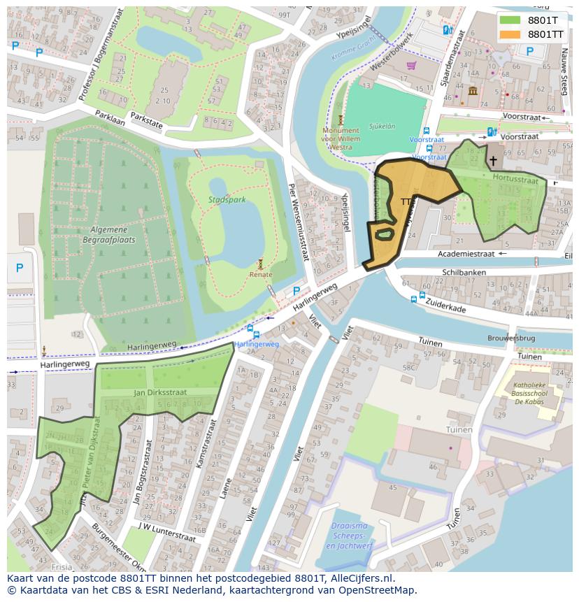 Afbeelding van het postcodegebied 8801 TT op de kaart.