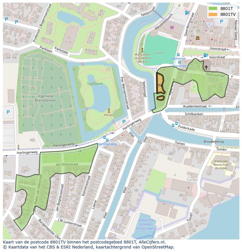 Afbeelding van het postcodegebied 8801 TV op de kaart.