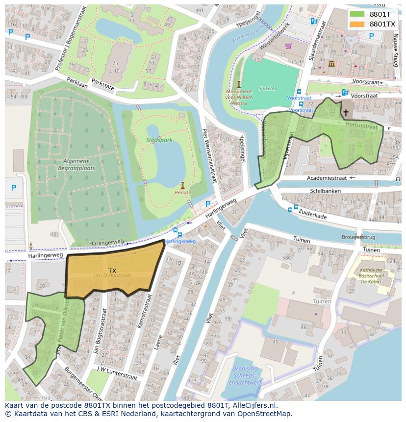 Afbeelding van het postcodegebied 8801 TX op de kaart.