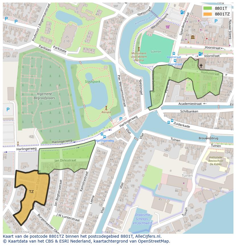 Afbeelding van het postcodegebied 8801 TZ op de kaart.