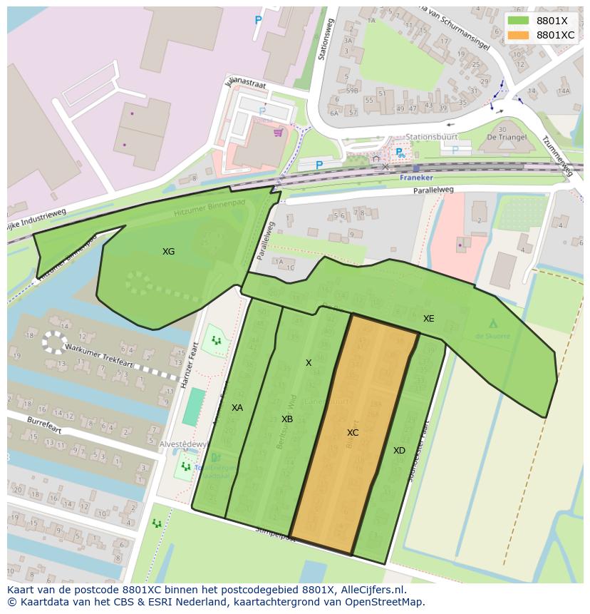 Afbeelding van het postcodegebied 8801 XC op de kaart.